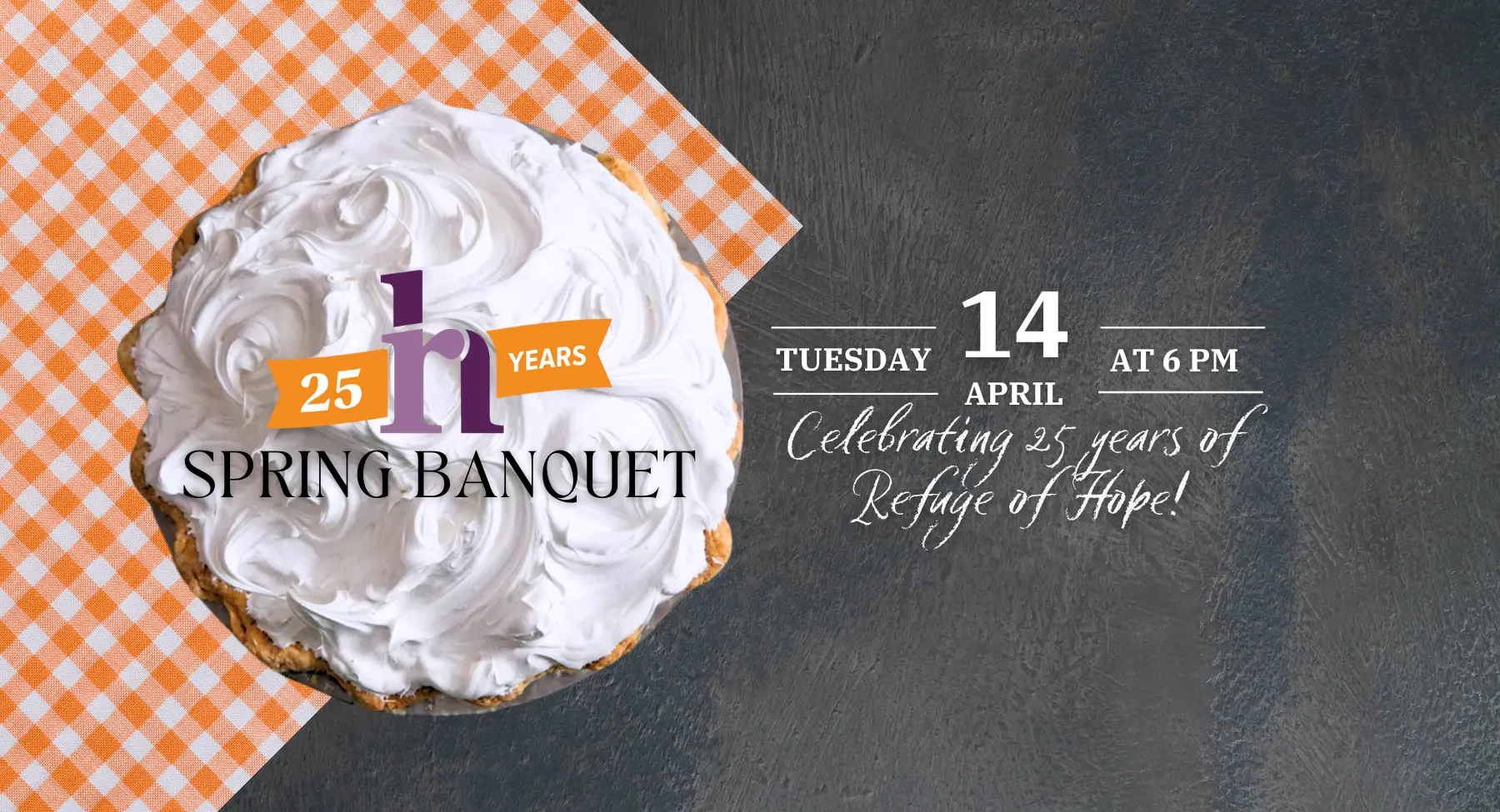 Pie on an orange checkered blanked with text